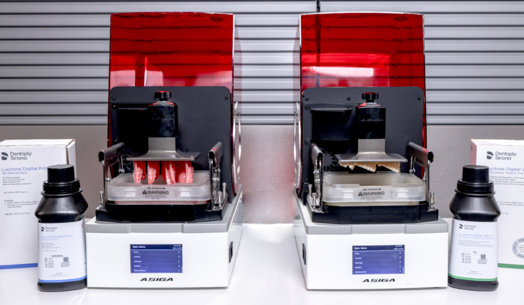 An example of a Asiga 3D printers used in the digital denture creation process